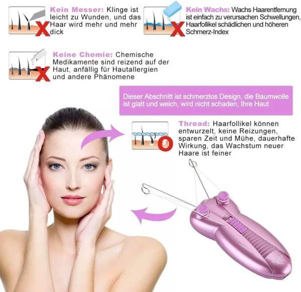 Ladies Facial Epilator Electric Ladies Beauty Epilator Facial Threading Epilator Facial Massager Pink - Goldiesbliss